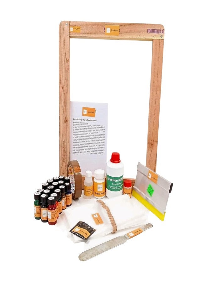 sumikrafts 17-Pigment Dye Screen Printing Kit: Large 12"x15" Wooden Frame + Pre-Stretched Mesh No. 16 for Graphic Arts - Image 1